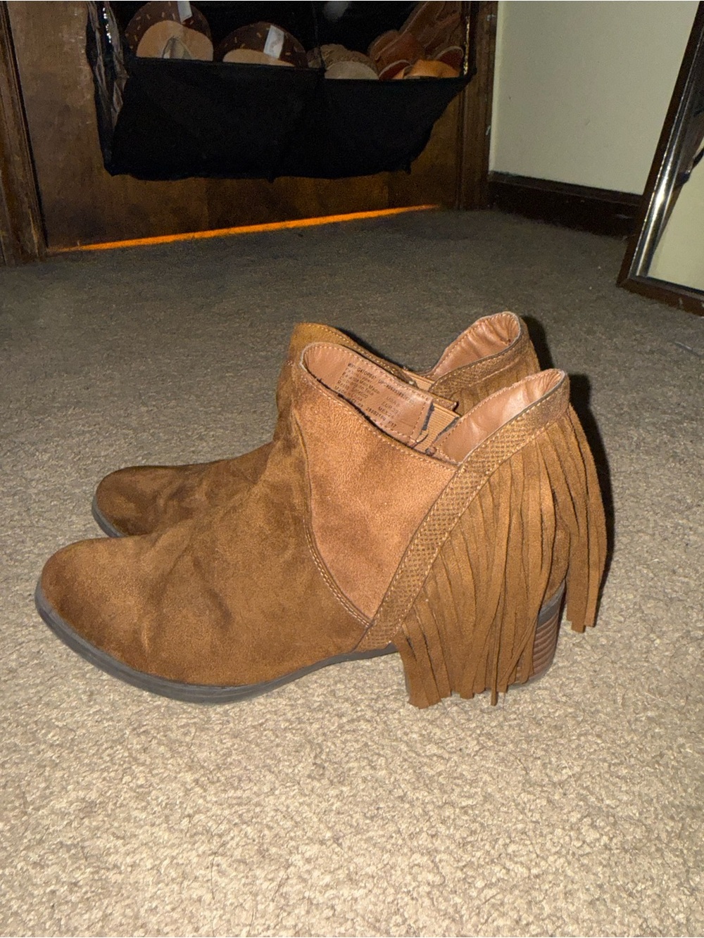 Fringe Suede Ankle Boots - Brown
